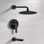 Remer TSF42 Matte Black Tub and Shower Faucet Set With Rain Shower Head